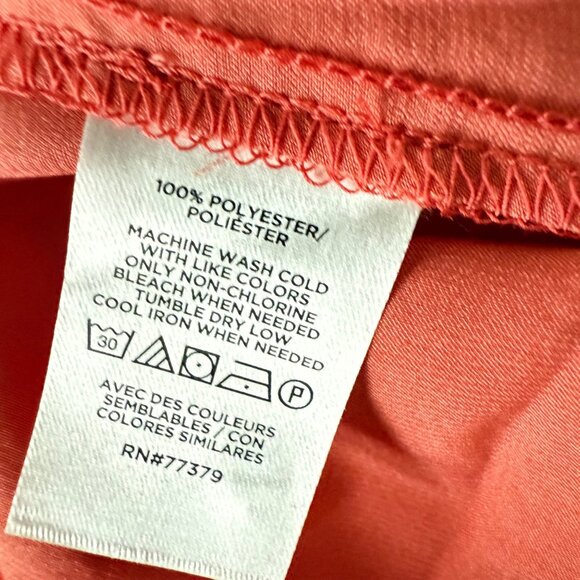 Ann Taylor Factory Womens Coral Short Sleeve Blouse With Tie Neck Size M 100% Po - Picture 6 of 9